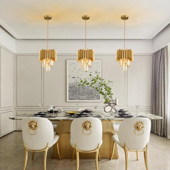 Gold Pendant Light Fixtures Dining Room Chandelier 1Light Gold Crystal Chandelie - Picture 2 of 9